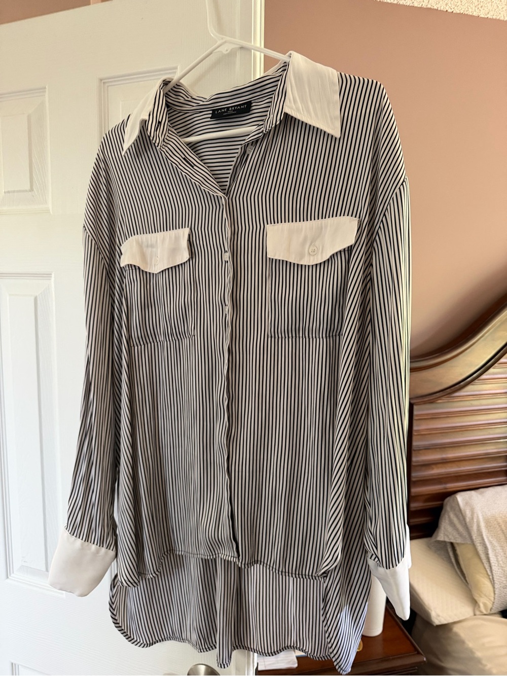 Lane Bryant Black and White Striped Button-Down Shirt